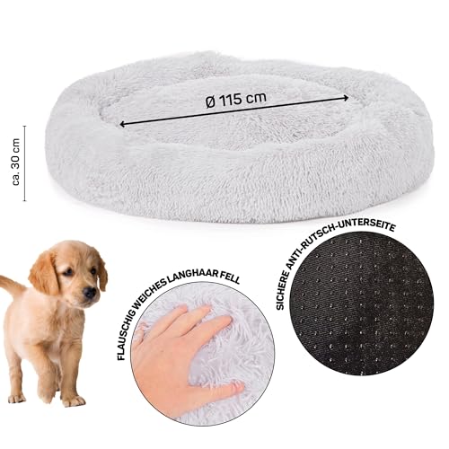 Wallace & Jones | Hundebett Ceddie - Flauschiges Hundekörbchen, Schlafkörbchen rund - hellgrau | ca. Ø 115 cm