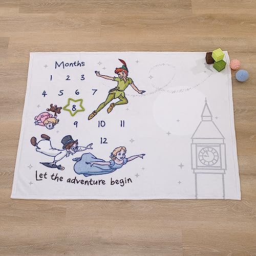 Image of Disney Peter Pan White Let The Adventure Begin Super Soft Photo Op Milestone Baby Blanket