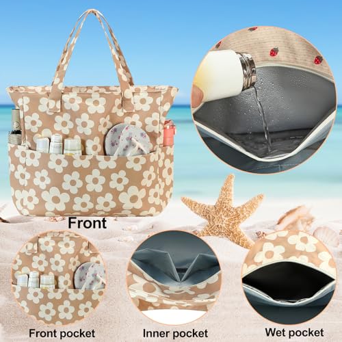Image of Waterproof Beach Tote Pool Bags for Women Ladies Extra Large Gym Tote Carry On Bag With Wet Compartment for Weekender Travel