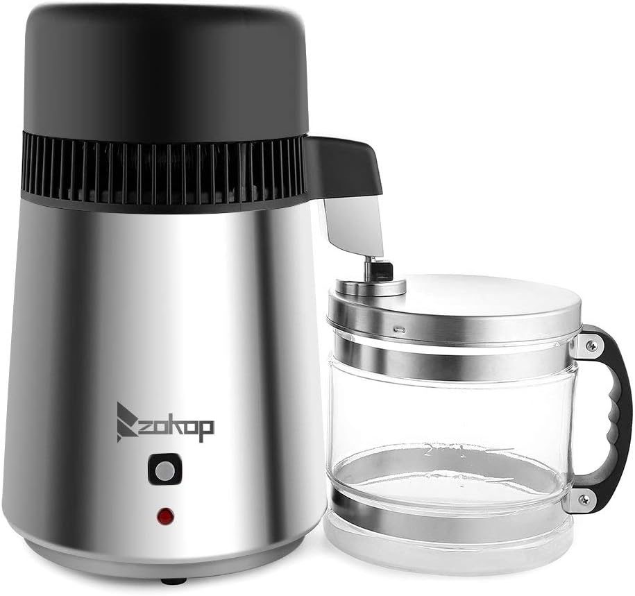 4L Countertop Water Distiller Machine w/Glass Container, 750W Distilled Water Purifier Filter Stainless Steel Interior Distilling Pure Water Maker for Home Office Travel, UK Plug (Black)