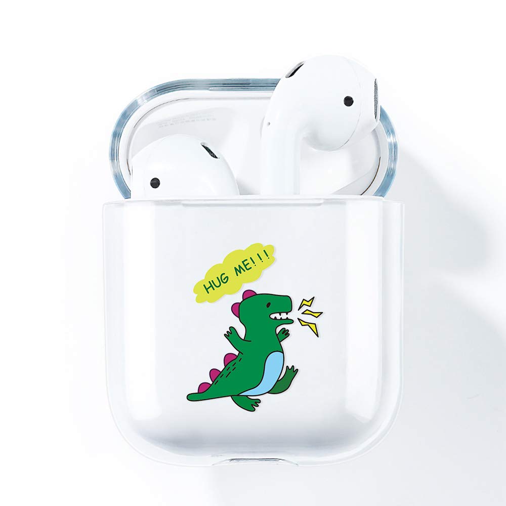 AKABEILACase Compatible with AirPods 2 2019 1 2016 Clear Silicone Cover with Cute Design Air Pod 2nd 1st Generation Front LED Visible Wireless Charging with Carabiner