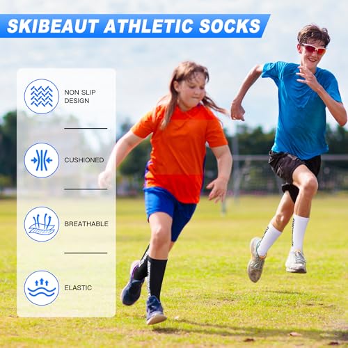 SkiBeaut Kids Grip Socks Soccer, 6 Pairs Sports Athletic Football Young Teen Socks for Youth Boys Girls 4-16 Years4