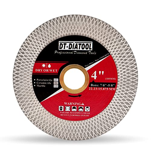 Dt-Diatool Diamond Tile Blade 4 Inch Circular Saw Blade Arbor 7/8"-5/8" Double-Sided X Mesh Cutting & Grinding Disc For Porcelain Ceramic Marble Artificial Stone #TOP14