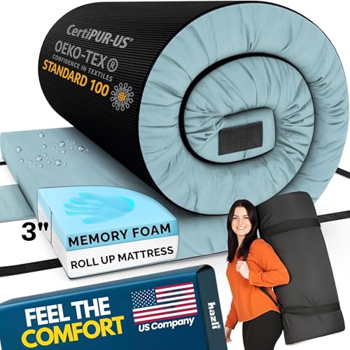 Hazli 3' Matrix AirCell Comfort-Cell Memory Foam Camping Mattress Pad - Roll Up Mattress for Adults...