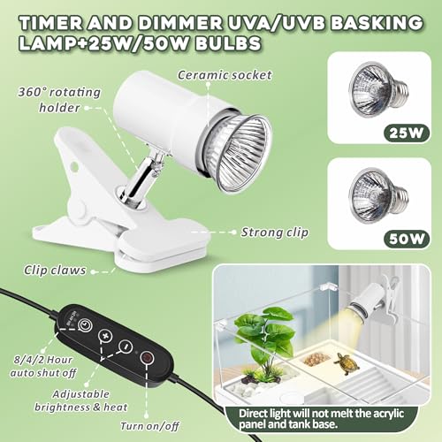 Image of GOZILLA Small Turtle Tank Kit+Water Pump+Lamp, Acrylic Turtle Tank Starter Kit with Adjustable 5W Water Pump and Timing /Dimming Lamp, Multi-Functional Area for Small Turtles(White Kit).