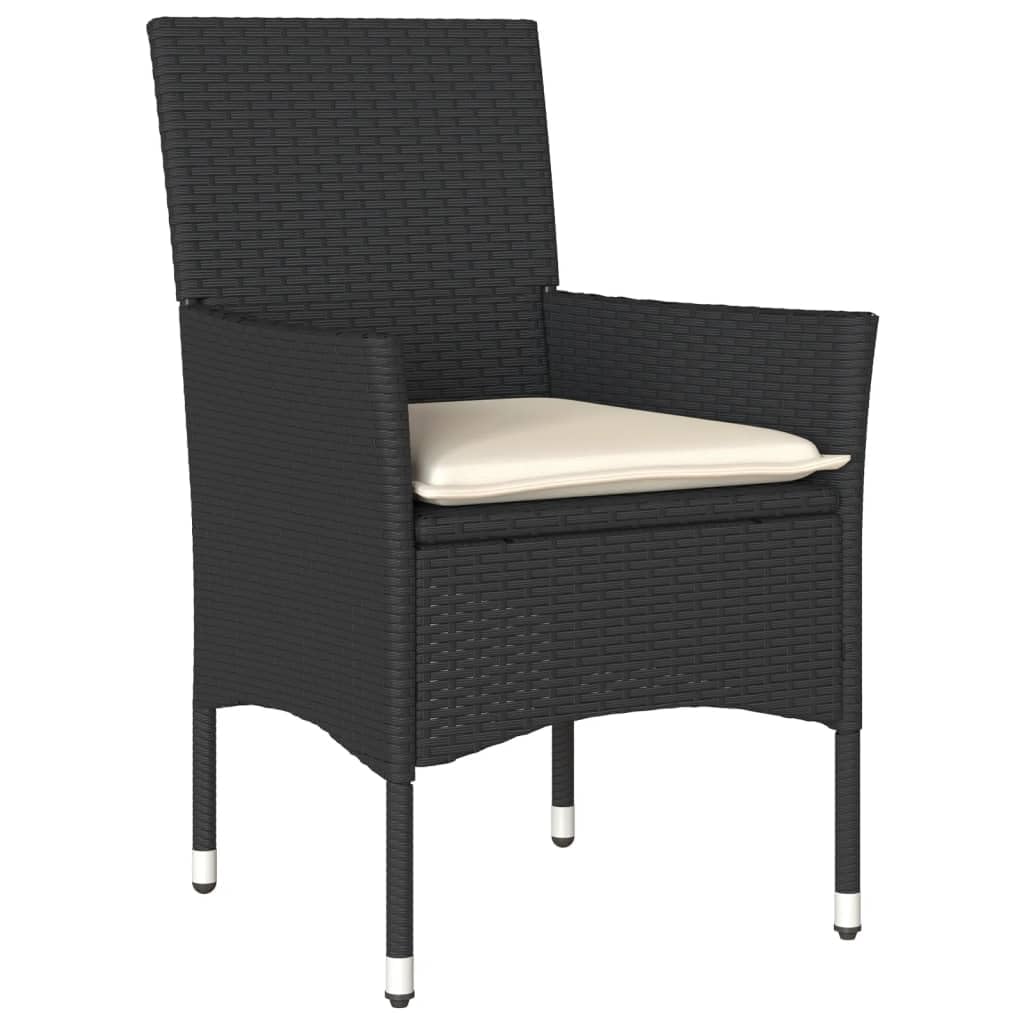 ShGaxin 3278663 Set da pranzo da giardino con cuscini in rattan PE Acacia Nero, Set Tavolo e Sedie Giardino, Tavolo e Sedie Terrazza, Mobili da giardino per esterni, Set di mobili da giardino