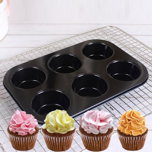Cupcake Pan Cupcake Pan 6/12 cavità riutilizzabile Non- Bakeware Acciaio al carbonio Cucina Biscotti Muffin Vassoio Pan Forniture Panetteria Teglia Teglia Stampo - immagine 6
