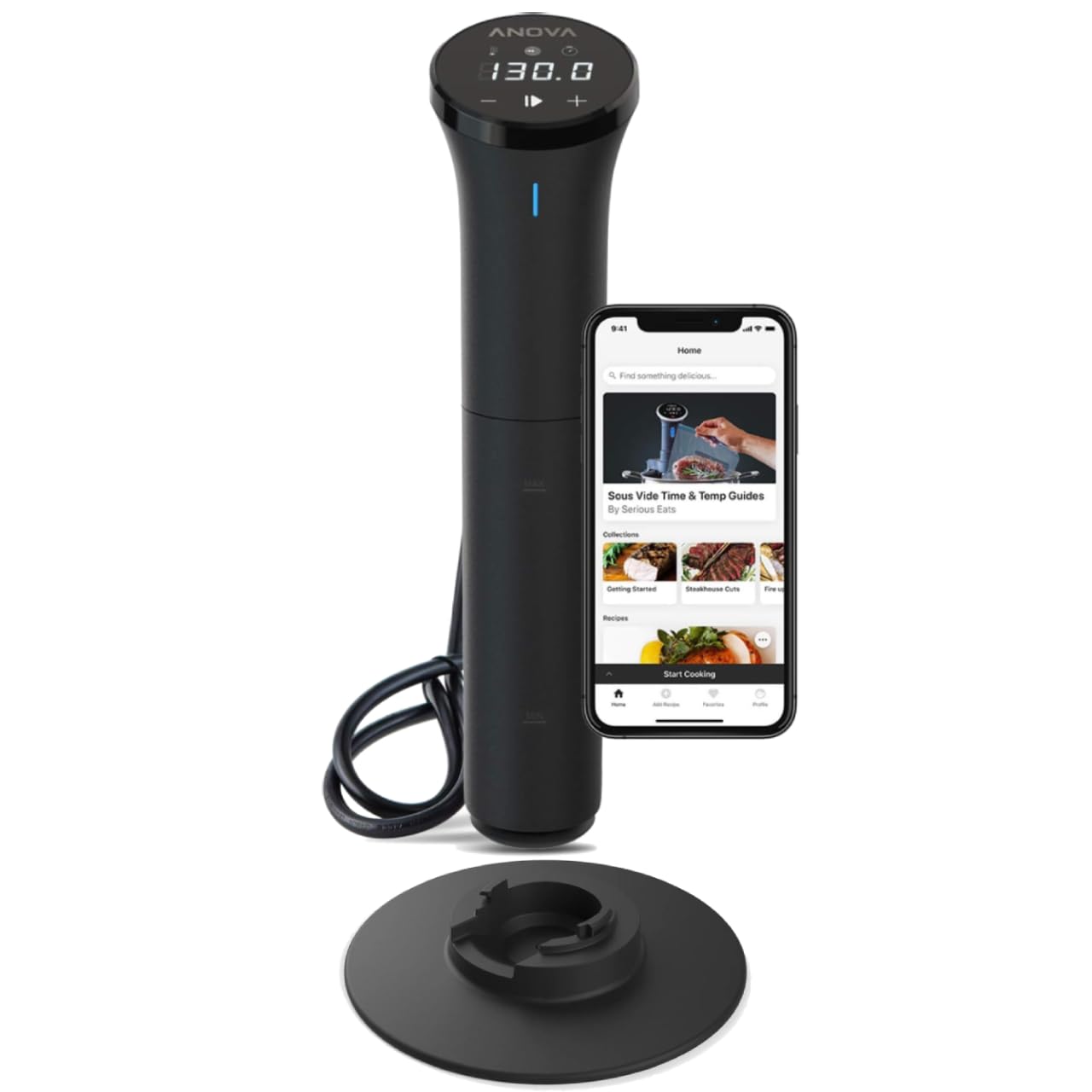Anova Culinary Sous Vide Precision Cooker Nano 2.0 with Anchor Base (Black+Base)