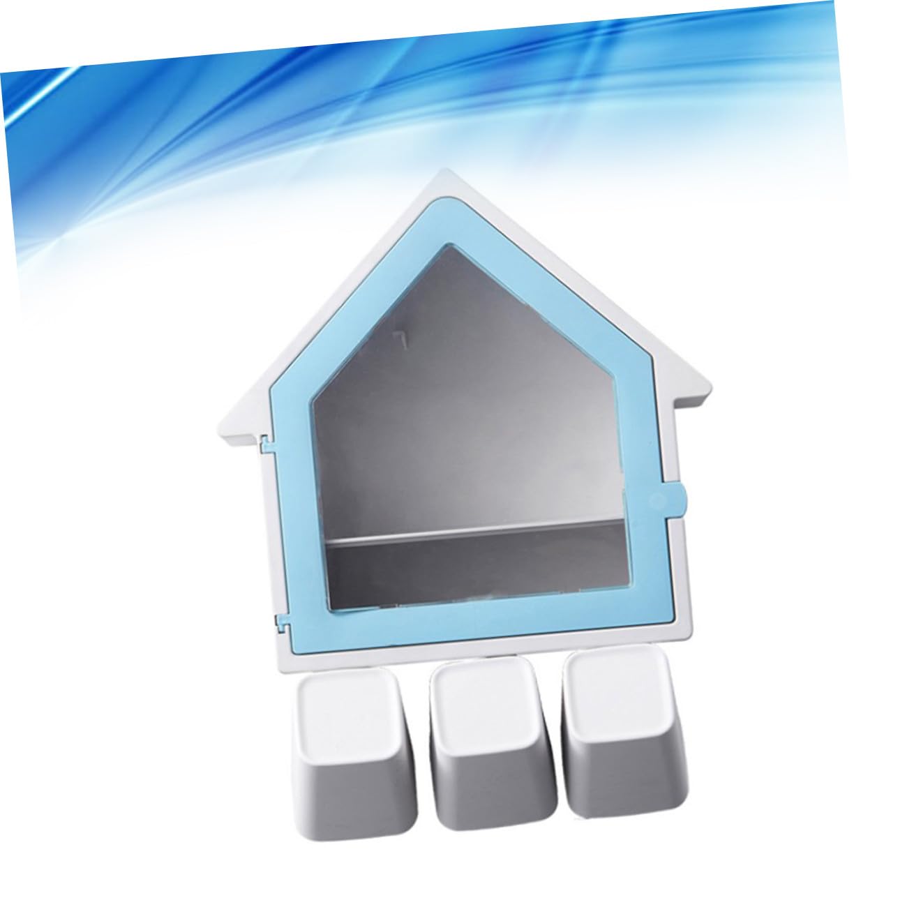 Portaspazzolino a Forma di Casa Blu, Supporto Bagno Abs Pp | 34x27cm, Due Posti per Spazzolini e Tazza, Fissaggio senza Fori, Design Drenante