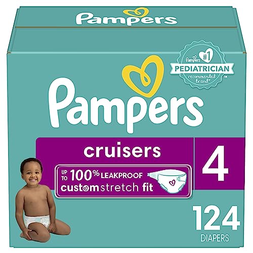 Pampers Cruisers Diapers - Size 4, 124 Count, Disposable Active Baby Diapers with Custom Stretch