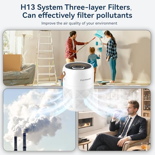 Image of FULMINARE Air Purifiers for Bedroom, H13 True HEPA Air Purifiers, Quiet Small Air Filters, with Timer Sleep Mode Speeds Control Night Light, for Pets, Office, Living Room (White)