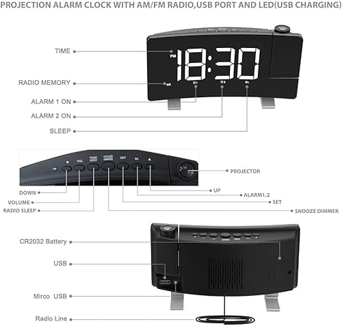 Miniatura 2 de Acupress - Radio de reloj despertador digital de 7 pulgadas con cargador USB radios de reloj para dormitorio con radios FM y temporizador de apagado