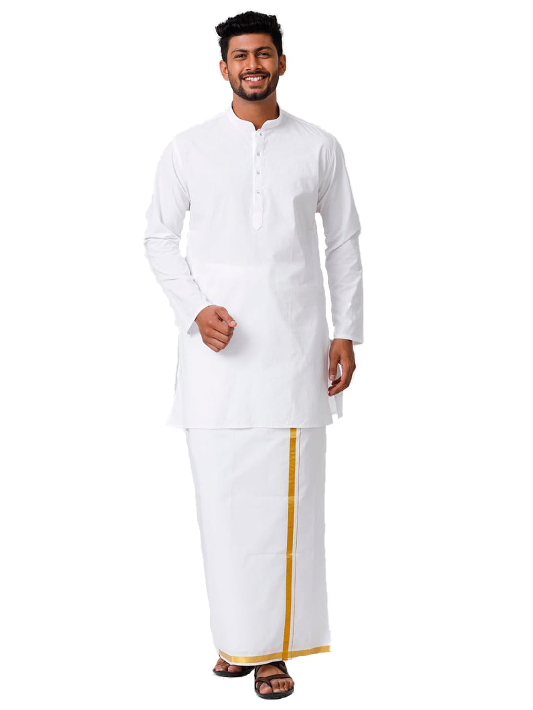 ramraj cotton RAMRAJ Mens Cotton Full Sleeve Medium Kurta with Jari Dhoti-picture-39