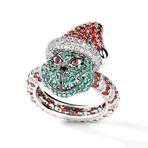 Jeulia Christmas Monster Inspired Sterling Silver Diamond Ring Round Cut CZ Engagement Ring Anniversary Wedding Women Gift Santa Band with Jewelry Box