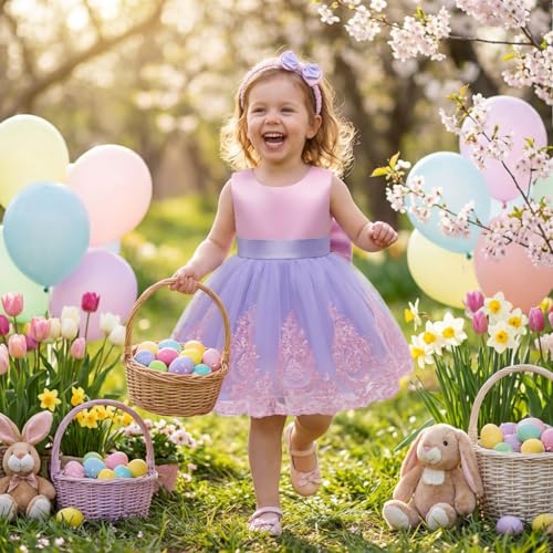 Image of TUIJI 0-6T Big Bowknot Toddler Baby Girls Formal Dresses Pageant Party Lace Embroidery Dress with Headwear
