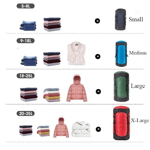 Yundxi Compression Stuff Sack, 8L/18L/25L/35L Lightweight Sleeping Bags Storage Compression Sack, More 40% Storage for Camping, Hiking, Backpacking Trip (5L, Green)