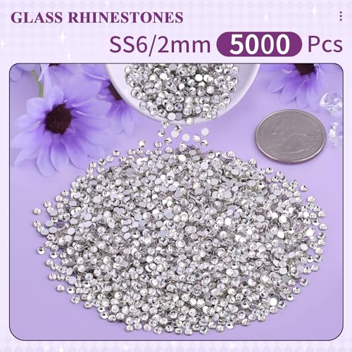 Image of 5000PCS SS6 /2mm Crystal Glass Rhinestones for Bedazzling (Clear) | Flatback Rhinestones for Crafting DIY Crafts Nail Art Makeup Decoration, Gems Diamond Charms for Tumbler Shoes Clothing Mug