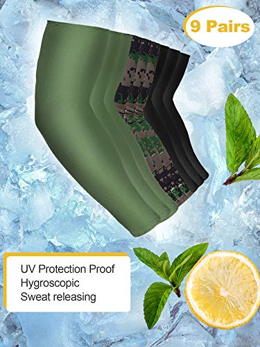 Bememo 9 Pairs Unisex UV Protection Sleeves Cooling Sun Sleeves Long Arm Sleeves Ice Silk Arm Cover Sleeves2