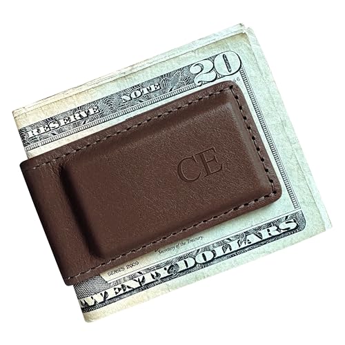 Personalized Magnetic Leather Money Clip – Full Grain Leather Slim Wallet – Handmade in USA – Minimalist Cash Holder