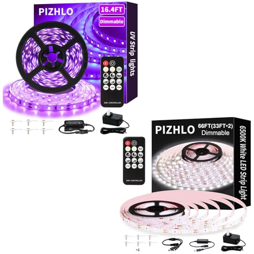 Tira LED Blanca 66FT y Luz Negra 16.4FT con Control Remoto miniatura 1