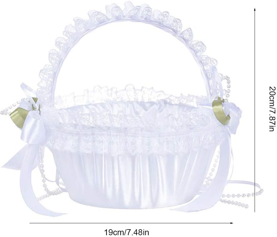 Modern Lace Wedding Basket, Flower Girl Basket with Petal Crystal Pendant for Picture Decoration