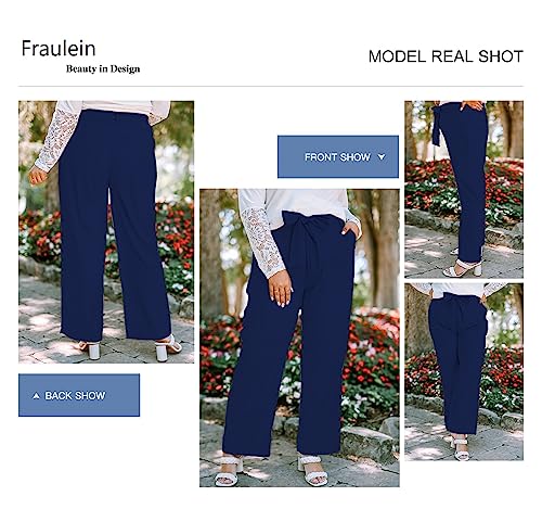 Image of FRAULEIN Women's Western Stylish Trousers Relax Fitting Belted Wide Leg [S - 5XL] Size Pants