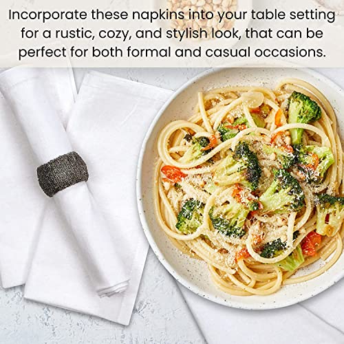 Image of Cotton Mercerised Dining Table Napkins, Set of 4, Solid Plain Colour, Heavy Weight,More Than 2 cm Mitered Hem,Washable at 40C (White, 45 X 45 Cms)