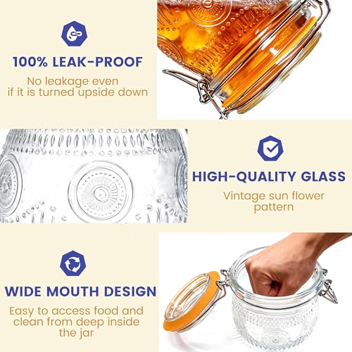 Image of Amzcku Wide Mouth Vintage Mason Jars with Airtight Lid 16oz, Canister Quart Jars for Kitchen Storage - for Coffee, Sugar, Beans 6 Pack