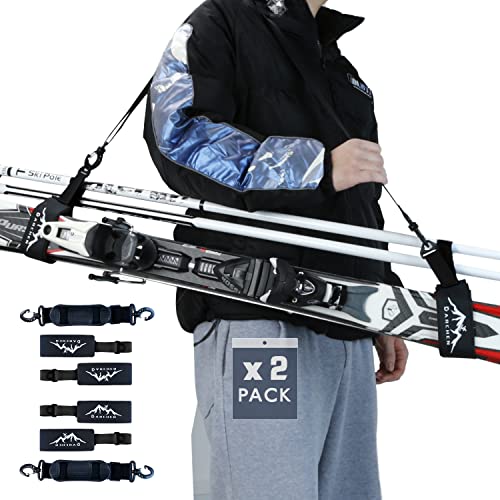 Darchen Ski Strap And Pole Carrier 2 Pack - Skiing Accessory For Easy Transportation Of Your Ski Gear - Feel Comfortable Walking To And From The Mountain - Adjustable Size #TOP20
