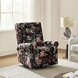 HULALA HOME Printed Fabric Manual Swivel Glider Recliner, Recliner Chair with Adjustable Backrest & Footrest, Wingback Rocker Recliner, Armchair Sofa 360 Degree Swivel for Living Room,BLK Floral