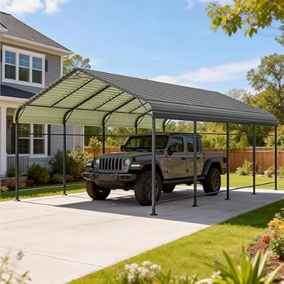 Devoko 12x20 FT Metal Carport, Heavy Duty Car Canopy with Reinforced Base Frame, Galvanized Steel, Outdoor Shelter for Cars, Trucks, Boats, Tractors & RV (Black)