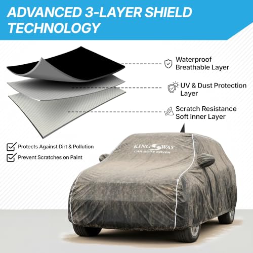 Image of KINGSWAY Super Waterproof Car Cover Only with Mahindra XEV 9S (Year 2026 Onwards - All Model) | Mirror and Antenna Pockets | All Weather Car Body Cover with Silver Piping | Black