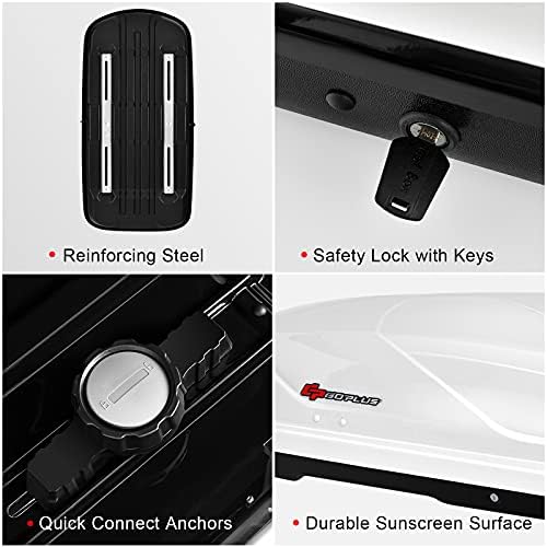 Goplus Cargo Box, Waterproof Rooftop Cargo Carrier with Car Trunk Organizer, Heavy Duty Roof Storage Box, 14 Cubic Feet (White) 8 Goplus Cargo Box, Waterproof Rooftop Cargo Carrier with Car Trunk Organizer, Heavy Duty Roof Storage Box, 14 Cubic Feet (White)