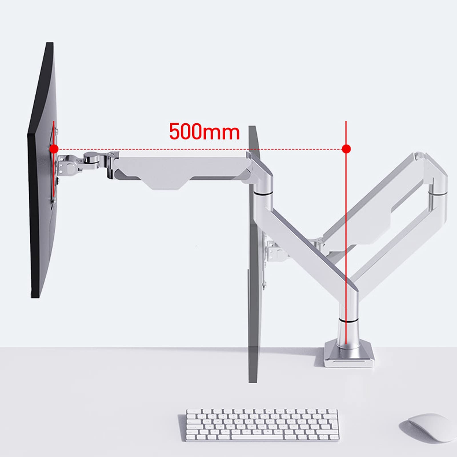 Monitor Mount 10"-32" Silver Monitor Stand Height-Adjustable Single Monitor Desk Mount Full Motion Tilt Rotation Monitor Arm with Clamp And(Silver