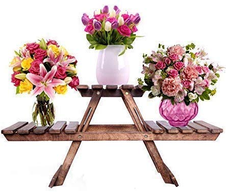 SMARTS COLLECTION Wooden Plant Stand for Balcony Living Room Indoor Outdoor Plant Stand Foldable Display Rack Storage Rack for Patio Garden Yard (3 Tier, Brown) Solid Wood Side Table (B09WRLGQR8) Amazon Price History, Amazon Price Tracker