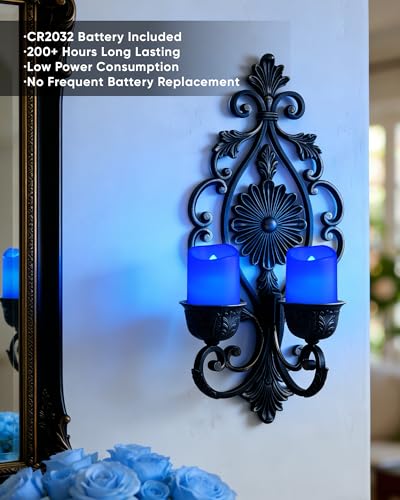 Image of Homemory 24Pack Blue Flickering Flameless Votive Candles, 200+Hour Electric Fake Candles, Battery Operated LED Tealight for Wedding, Outdoor, Table, Festival (Warm White,Battery Included)