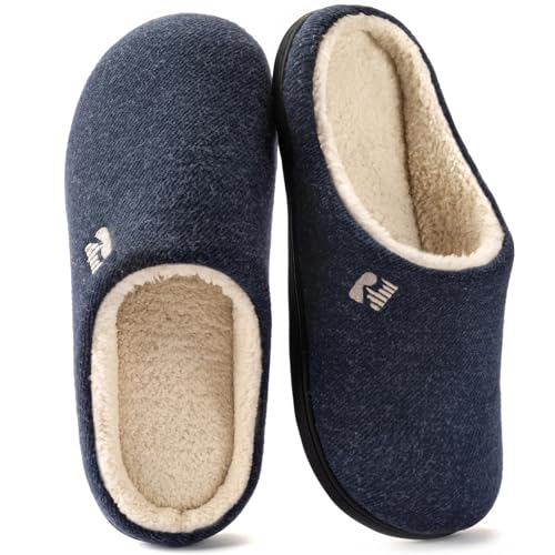 RockDove Originele tweekleurige pantoffels voor heren met traagschuim, blauw en Sherpa., 44/45 EU