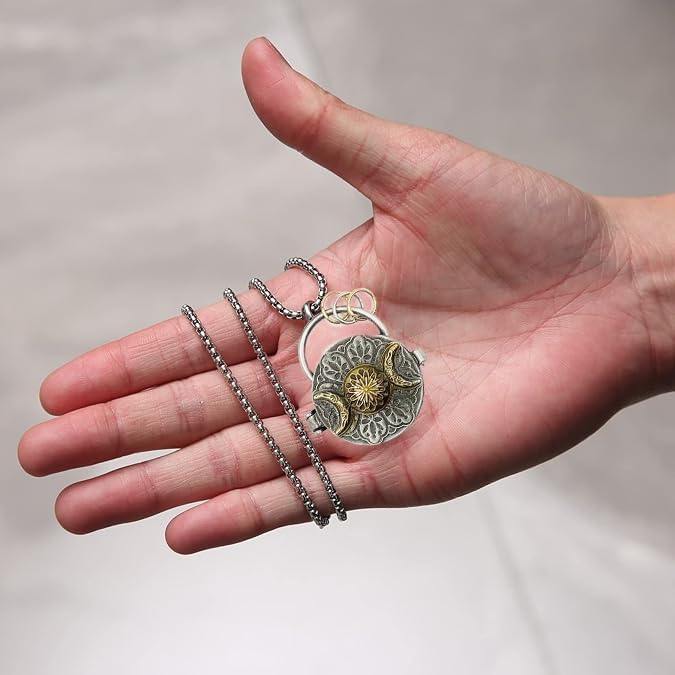 Triple Moon Silver Locket with Tree of Life, Mantra Locket, Personal Magical Space with Clear Quartz Crystals, Sacred Silver Altar for Intention and Meditation - Image 6