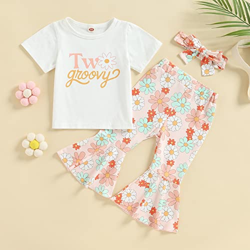 1/2 Birthday Outfit Girl Half Way To One Letter Crewneck Short Sleeve Romper Floral Print Flared Pants Headband3