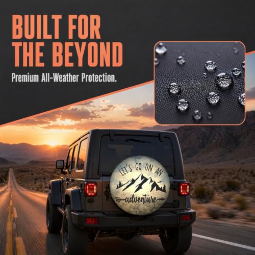 Image of Adventure RV Spare Tire Cover Suitable for RV Truck SUV Trailers Camper Off-Road Vehicle Adjustable Elastic Tire Cover 14 Inches (Lets go on an Adventure, 14in Suita)