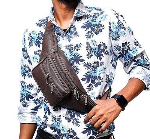 Image of K London Genuine Leather Waist Bag for Men & Women | Brown Travel Pouch, Passport Holder & Fanny Pack | Multi Pocket Utility Belt Bag with Adjustable Strap for Travel & Daily Use (268 Brown)