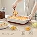 MALACASA Baking Dish with Rack, 4.8 Qt Ceramic Roasting Pan with Stainless Steel Drip Rack, 9x13 Inch Deep Casserole Dish with Handles, Oven Safe Lasagna Pan for Baking & Serving (Khaki & White) - Series Tara