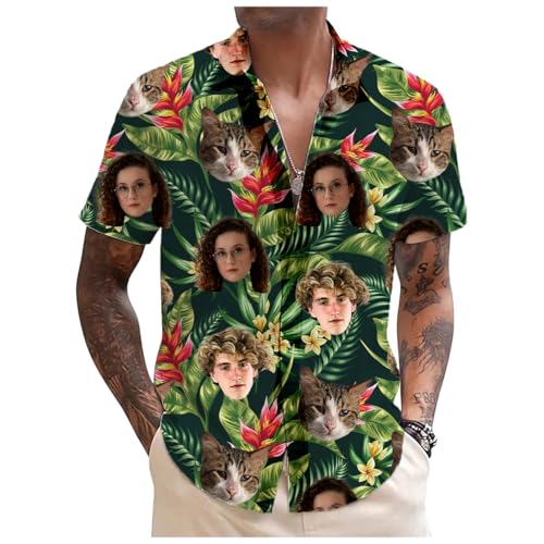 Tingwei Chemise Hawaienne Homme Personnalisables avec drôle Visage Chemises Florales Tropicales Chemise hawaïenne Personnalisé Chemises de Plage Personnalisées Chemises Hawaïennes à Manches Courtes
