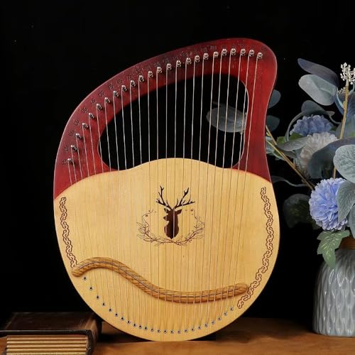 YQWライアーハープ 24弦 木製 竪琴 メタルストリン マホガニー ソリッドウッド 心癒され音色 弦楽器セット ポータブル 初心者向け 予備の弦 チューニングレンチ 収納バッグ付 操作簡単 入門楽器 初心者向け (A)