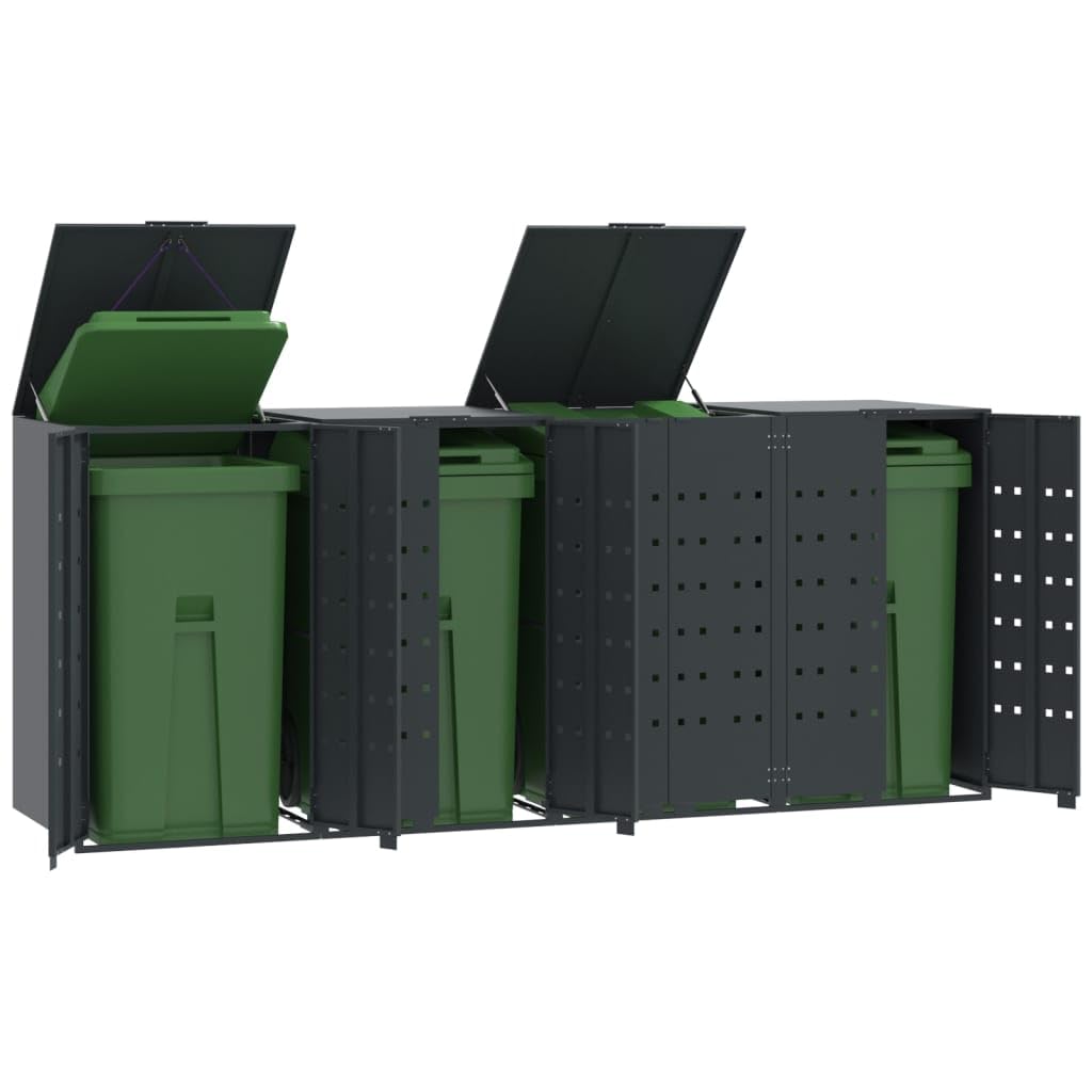 Mülltonnenbox 4er Tonnen, Kapazität bis 240L, Aus witterungsbeständig pulverbeschichtetem Stahl mit Automatikdecke, Tonnenhaus, Garten Müllbox,Anthrazit,4 * 240 L