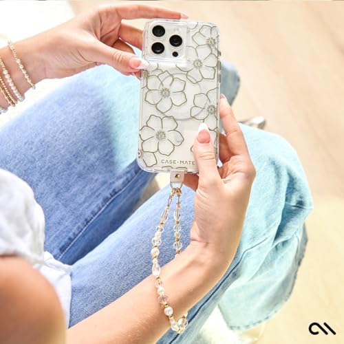 Case-Mate Phone Charm Wrist Strap w/Pearls & Crystals - Crystal Pearl Gold - 3
