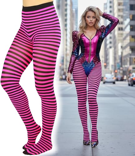 Image of ToBeInStyle Women's Thin Horizontal Stripe Opaque Tights Pantyhose - Regular or Plus