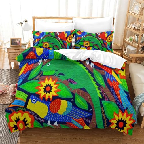 Housses de couettes 3D imprimé perroquet vagues lit double - 3