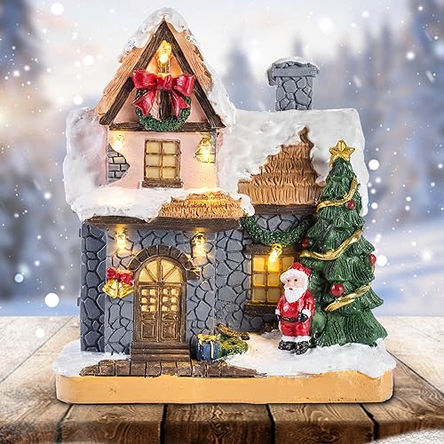 innodept12 6" Resin Christmas Scene Village Houses Town with Warm White LED Light Battery Operate Christmas Ornamnet