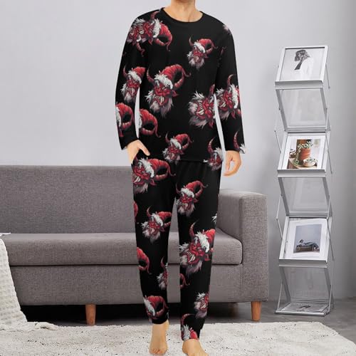 Merry Krampus Men's Pajamas Set Long Sleeve Sleepwear Soft 2 Piece Loung Set Pjs with Pockets2